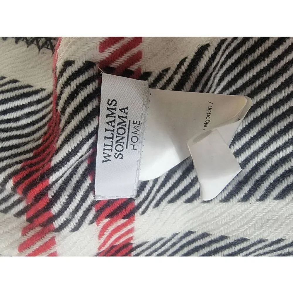 Williams Sonoma Home Fringe Flannel Throw Blanket Gray & Black 50in x 70in